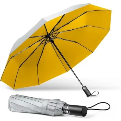 Custom Automatic UV Umbrella Logo Print Modern Three-Folding Design Double Fiberglass Ribs Compact Sun Rain Business Gift
