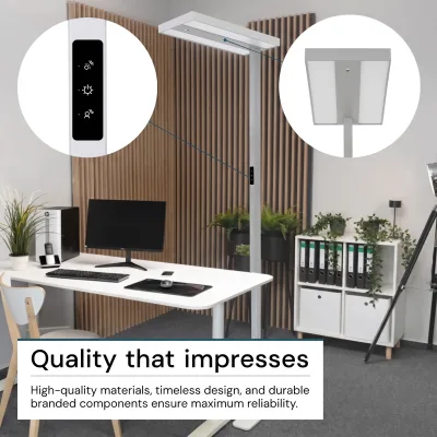 High Lumen 8400lm 60W LED Modern Aluminum Standing Floor Lamp UGR<16 Glare Free Dimmable Up/Down Light Eye Protection Office