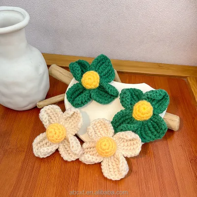 Handmade Knit Sweet Flower Four Leaf Clover Earrings Small Fresh Crochet Valentine's Day Mother's Day Thanksgiving New Year