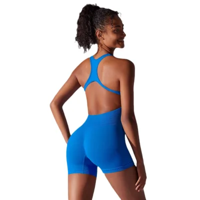 Beautiful Back One-Piece Jumpsuit Seamless Breathable Yoga Pants With High-Tight Pure Color Shorts