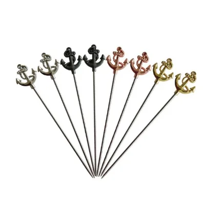 Custom Bar Tools Stainless Steel Martini Anchors Shape Reusable Picks Fruit Stick Decoration Cocktail Pick for Bar