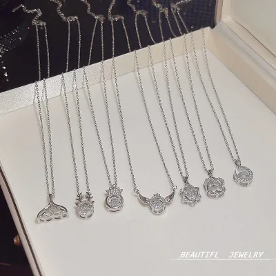 Women Shinning Zirconia Fish Tail Pendant Necklace Elegant Luxury Color-free Titanium Steel Cubic Zircon Heart Charm Necklace