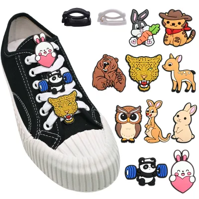 Cartoon Animal Series Soft Pvc Lacing Buckle Accessories for Children's Sports Shoes Wholesale Lacing Straps and Clips