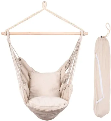 350LBS Capacity Natural Hanging Rope Hammock Chair Swing Seat with Two Seat Cushions and Carrying Bag