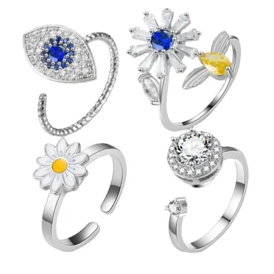 Wholesale New Rotatable Decompression Ring Sun Flower Angel'S Eye Zircon Womens Rings