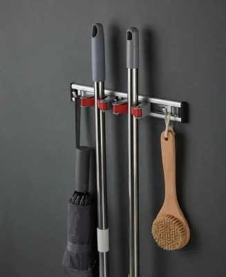 Multi-Functional Gray Broom Storage Holders with Aluminum Broom Holder Wall Mount Mop Racks