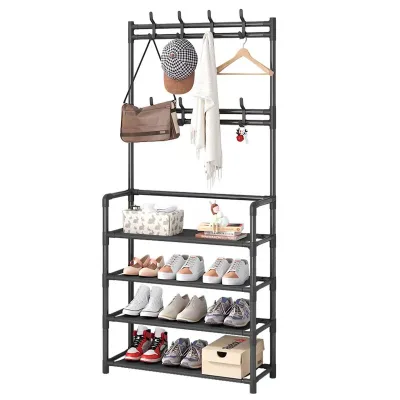 Multifunctional Indoor Dormitory Coat Rack with Simple Shoe & Hanger Rack Simple Floor Storage Combination Bedroom Household Use