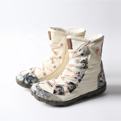 White Leather Anti-Horizontal Heel Snow Boots Women Thick and Warm Cycling Boots