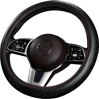 High-Grade Four Seasons Ultra-Thin Breathable Leather Steering Wheel Cover Wear-Resistant Non-Slip Car Handle Decoration