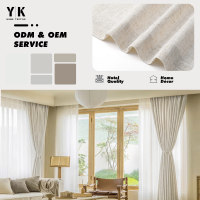 Yingkuo Faux Linen Beige Curtains for windows Rod Pocket / Hidden Tab Light Filtering Window Sheer Curtain