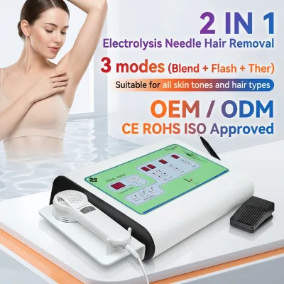 Custom Logo Panel Face Body 2 in 1 Insulated Electro Needle*10 Epilation Machine Permanent Hair Electrolysis Removal Device
