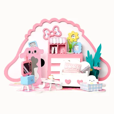 IIECREATE DIY Wooden Puzzles P-1013 Soft Cotton Little Bu LED Miniature House Kit for Age 8+ Kids