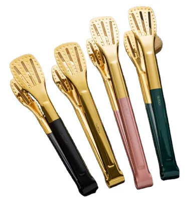 Gold Stainless Steel Steak Bread Meat Serving Cooking Tongs 304 Stainless Steel Food Tongs