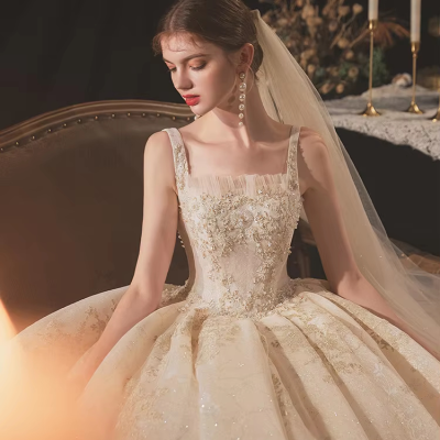 Bridal Wedding Gown Bridal Dresses Beaded Lace Princess Sleeveless Elegant Vintage Embroidered Bride Dress