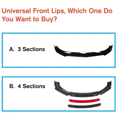 Universal Front Lip Injection Molded PP Plastic Universal Car Front Splitter Chin Spoiler Lips 3 Sections 4 Parts