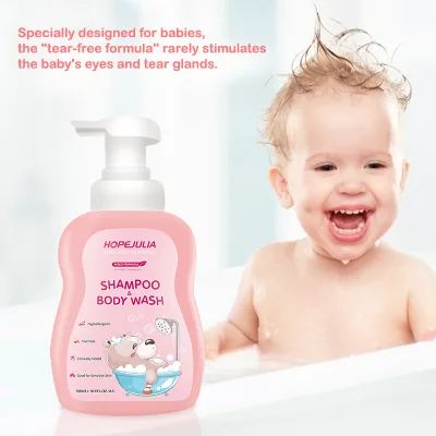 Aojie OEM ODM 2-in-1 Deeply Moisturizing Olive Oil Herbal Liquid Shampoo Shower Gel Baby Body Wash 500ML (Regular Size) Model