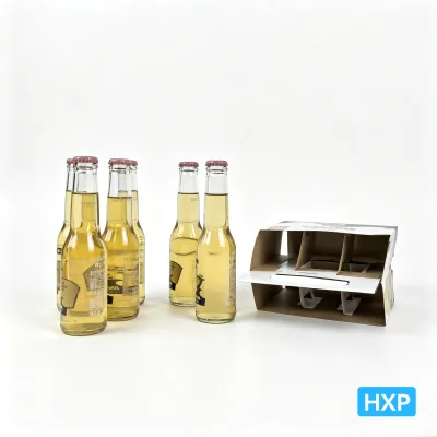 Custom Cardboard Bottle Carrier Box with Handle and Dividers for Beer Wine Beverage Packaging