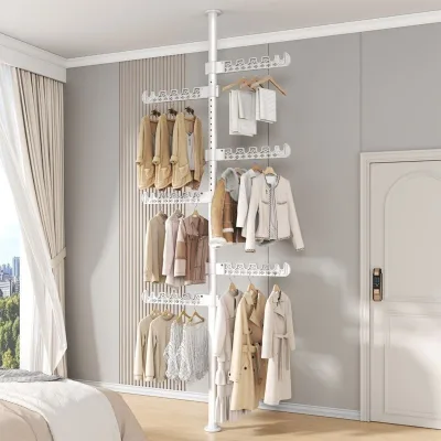Stainless Steel Floor-standing Sturdy Clothes Rack Telescopic Minimalist Modern Coat Hat