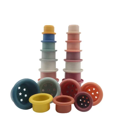 High Quality Stacking Cup Toys Children Educational Kids Learning Activity Bathing Nesting Montessori Cup Baby Silicone Toy