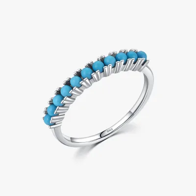 Simple Fashion Style Vintage Fine Jewelry 925 Sterling Silver Turquoise Elegant Eternity Bands Rings for Women
