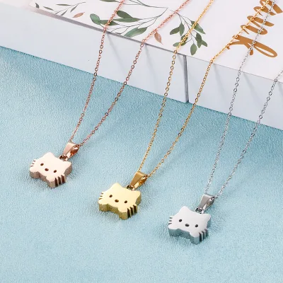 New Cartoon Cute cat Pendant Necklace Simple and Playful Little Flower cat Collarbone Chain Customized Necklace