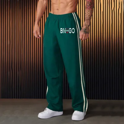 Personalized Logo Cotton Straight Leg Joggers Sweatpants Loose Casual Blank Wide Leg Stripe Style Men Women Sweatpants Joggers