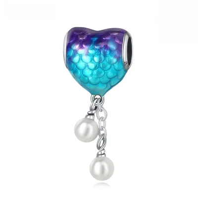 Hot Sale New 925 Sterling Silver Heart Fish Scale Pattern Dripping Glue Beaded DIY Bracelet Jewelry Pendant Women Gift Wholesale