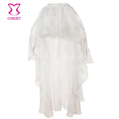 Corzzet Victorian White Chiffon Floral Lace Steampunk Skirt Burlesque Costume Matching Corset Sexy Long Floor Gothic Skirts 6XL