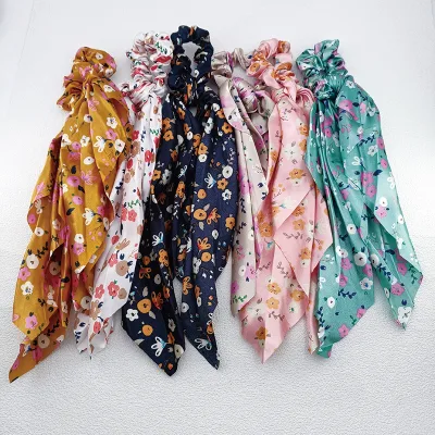 Square Ribbon 5 Petal Flower Fabric Hair Scrunchie Soft Cloth Ponytail Holder Decorative Hair Decor for Daily Dating Hairstyle