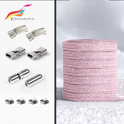 Factory Wholesale Glitter Elastic Shoelace, Various Metal End Clips Available, Custom Color Lazy Shoelaces for Sneaker