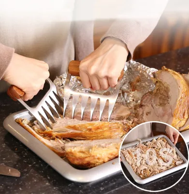 Stainless Steel Meat Shredder  Claws with Wooden Handle Meat Forksfor Shredding Pulling Handing Pork, Turkey, Chicken, Brisket