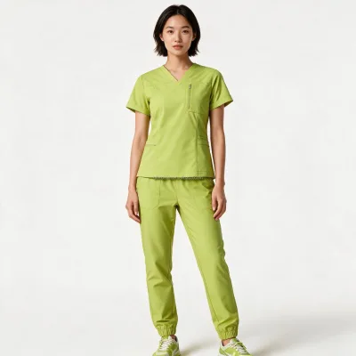 GloriousIn No.907 Female Wholesale Medical Uniform V Neck Pullover Short Sleeve Nurse Top Uniforms Set Stretch Hospital Pants