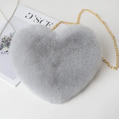 Peiquan Trending Heart-Shaped Bag Cute and Fashionable Faux Rabbit Fur Heart-Shaped Bag Women's Handbag Heart-Shaped Plush Bag