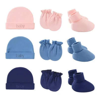 Baby Newborn Single-Layer Anti-Scratch Gloves Hand & Foot Covers 100% Cotton Four Seasons Use