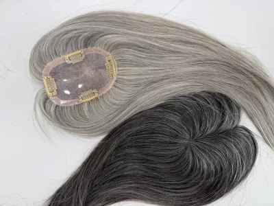 High Quality Grey Straight Brazilian Remy Hair Mono Base Topper for Elderly
