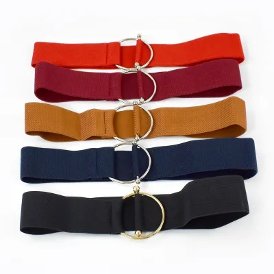 Meetee CB981 5*65cm Costume Decoration Accessories Women's Dress Color Elastic Ribbon O Ring Connection Buckle Coat Waist Belt