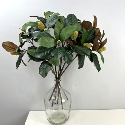 Realistic Magnolia Branch Magnolia Leaf Flower Arrangement Green Leaves Artificial Plant Home Decoration with Fruit Magnolia
