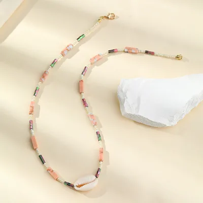 Versatile Seed Beads Stone & Shell Necklace, Trendy Beaded Choker, Western Style Everyday Jewelry for Women
