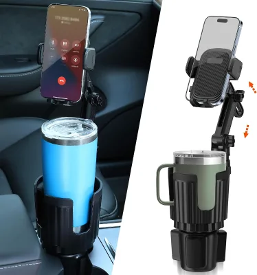 2 in 1 Phone Mount for Car Cup Holder with Adjustable Base, Holders for Car Cupholder, No Shaking 360° Flexible Neck Phone Mount
