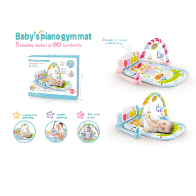 Elephant Theme Baby Play Gym with Kick Piano Mat Hanging Toys Tummy Time Activity Center for Newborn Infants