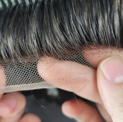 Elegant Hair Full Swiss Lace Base with GreyHair Mirage Patch Unit Prosthesis for Men with Natural Bleached Knots Front Hair Line
