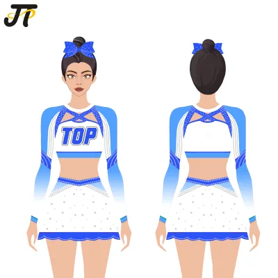 90s Elite Cheerleader Outfit Custom Logo OEM Design Polyester Spandex Cheerleading Uniforms with Rhinestone Printed Techniques