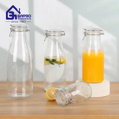 1L Airtight Swing Lid Glass Water Bottle, 1000ml Clip Top Glass Beverage Bottle for Milk Juice Storage