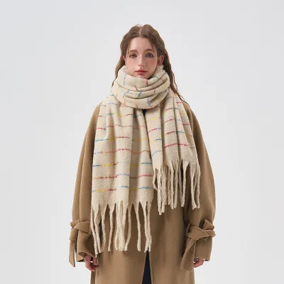 Gradient Color Retro Soft Waxy Scarf All-Season Winter Warm Shawl Stripes Soft Touch Polyester Adults Couples Women's Scarves