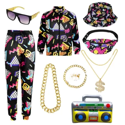 80s 90s Men's Retro Tracksuit Costume Hip Hop Windbreaker Rapper Sportswear Hat Gold Chain Party (s-2xl ) Polyester Machine