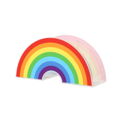 Factory Wholesale Classroom Supply for Kids Rainbow Acrylic Pen Pencil Holders Home School Desk Storage Bright Colors
