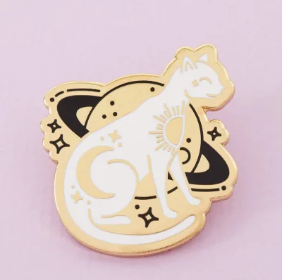 Customized Saturn Kitty Pink and Gold Hard Enamel Cufflinks Punky Pins 316L Stainless Steel Cat Pin Badge Waterproof