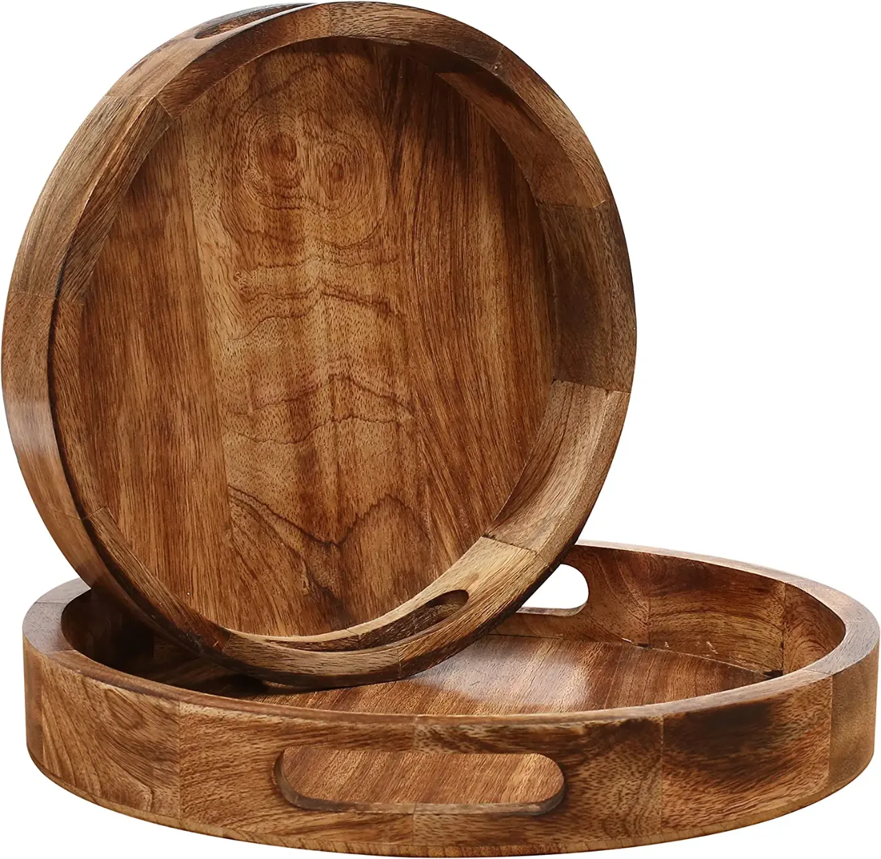 Custom12 Inch Wooden Serving Tray Round Wooden Tray with Handle
