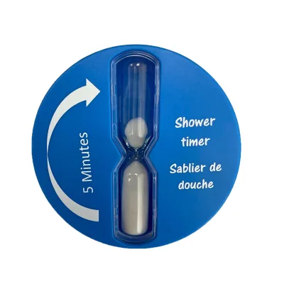 2023 Round Shape 5 Minute Hourglass ABS & Glass Blue Shower Timer with Contemporary Design for Bathroom Save Water