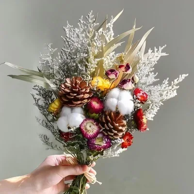 Real Preserved Mixed Dried Flower Bouquet with Cotton Eucalyptus for Event Floral Design DIY Arrangement